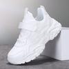 Kids Lightweight Running Shoes School Sports Daily Wear White Black Solid Color Sneakers With Hook Loop