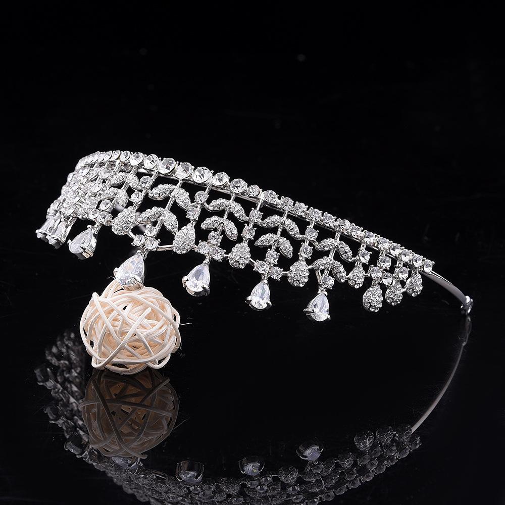 Popular headband, leaf-shaped simple bridal zircon crown, rhinestone princess wedding crown