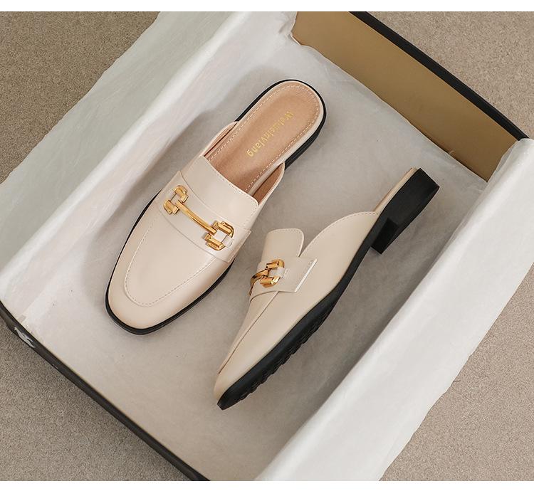 Weiwei Girl Closed-Toe French Retro Mule Slippers, Women's Versatile Flats, Plus Size Available