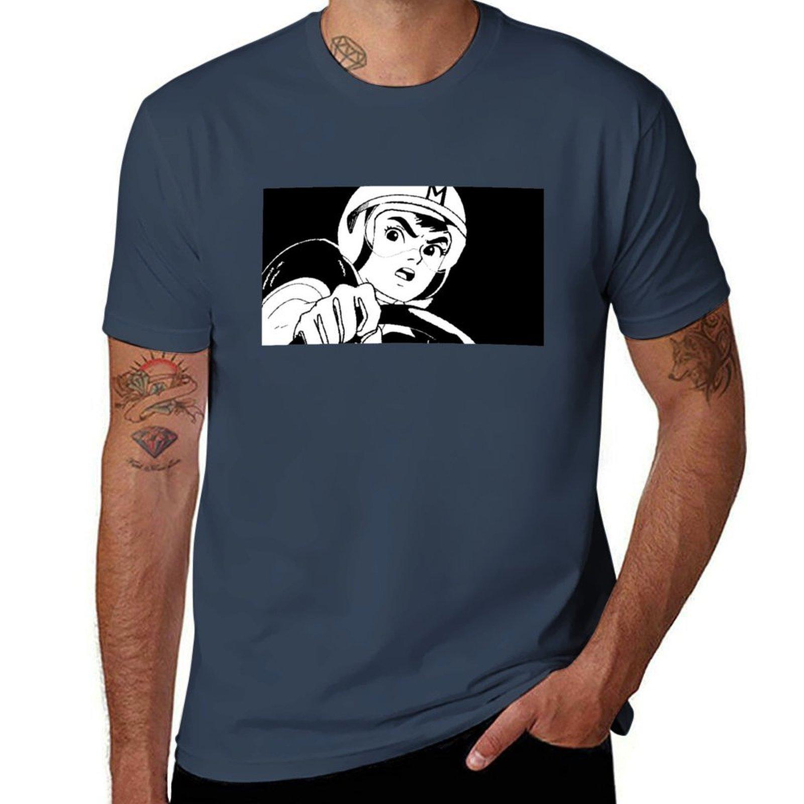 Speed Racer Black And White Design Tshirt High Elasticity Sports Tee Shirt S