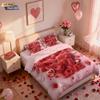 3pcs Valentine's Day Pink Romantic 67LOVE Print Coreless Down Duvet Cover Set Multi Size Bedroom Bedding Festival Decoration