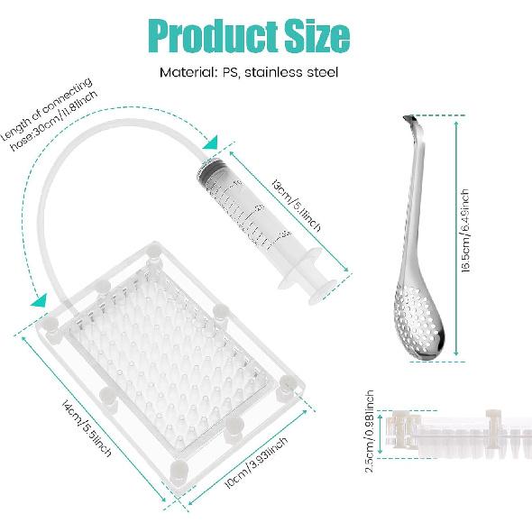 Caviar Maker Box, Spherification Dropper, Molecular Gastronomy Kit, 96 Holes Roe Sauce Dispenser Strainer Tools with Spoon and Syringe, Rapid Caviar