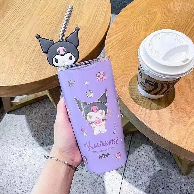 Non-Toxic 600Ml Sanrio Thermos Cup Kawaii Hello Kitty Kuromi Melody Student Children Gift Anime Cartoon Cute Portable Straw Large Capacity