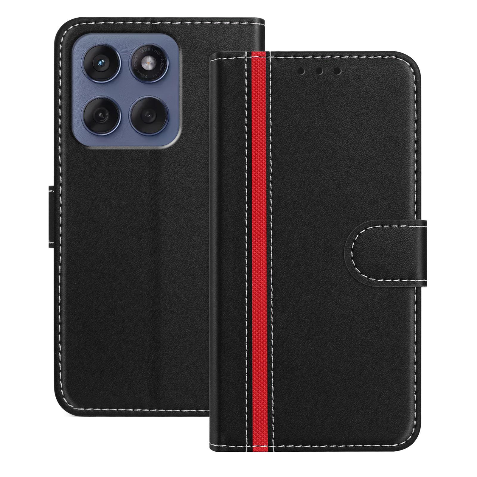 

For Motorola Moto G56 5G Phone Cases Wallet Stand Color Splicing Leather Cover with Magnetic Clasp Black