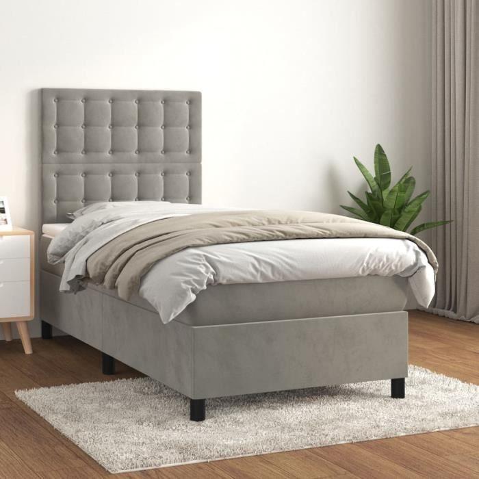 3143241 vidaXL Lit à sommier tapissier et matelas Gris clair 90x200 cm Velours