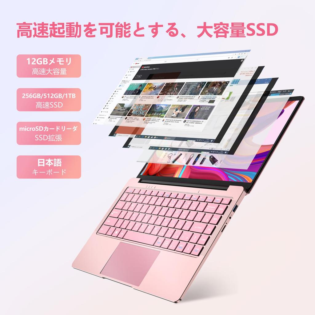 Laptop with MS Office MicroSD Card Mini Windows 11 Slim PC with Japanese Perfect for Work or Study Memory 512GB SSD Fast Rose 14-inch Office, 2019,
