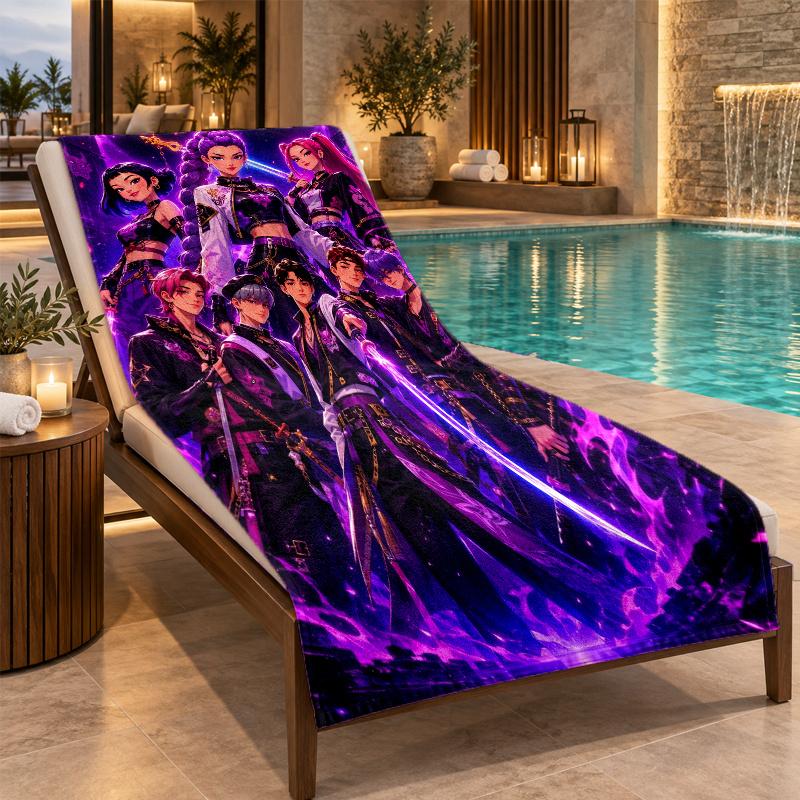 Beach Towel with KPop Demon Hunters Design, Quick Dry Lightweight Towel for Swimming Pool Travel