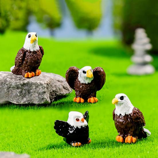 4Pcs Mini Eagle Figurines Miniature Resin Animal Ornaments Mini Bald Eagle Collectibles for DIY Craft Accessories Fairy Garden Decoration