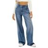 Spring Summer Women Jeans High Waist Wide Leg Loose Button Zipper Multi Pockets Full Length Solid Color Denim Long Pants