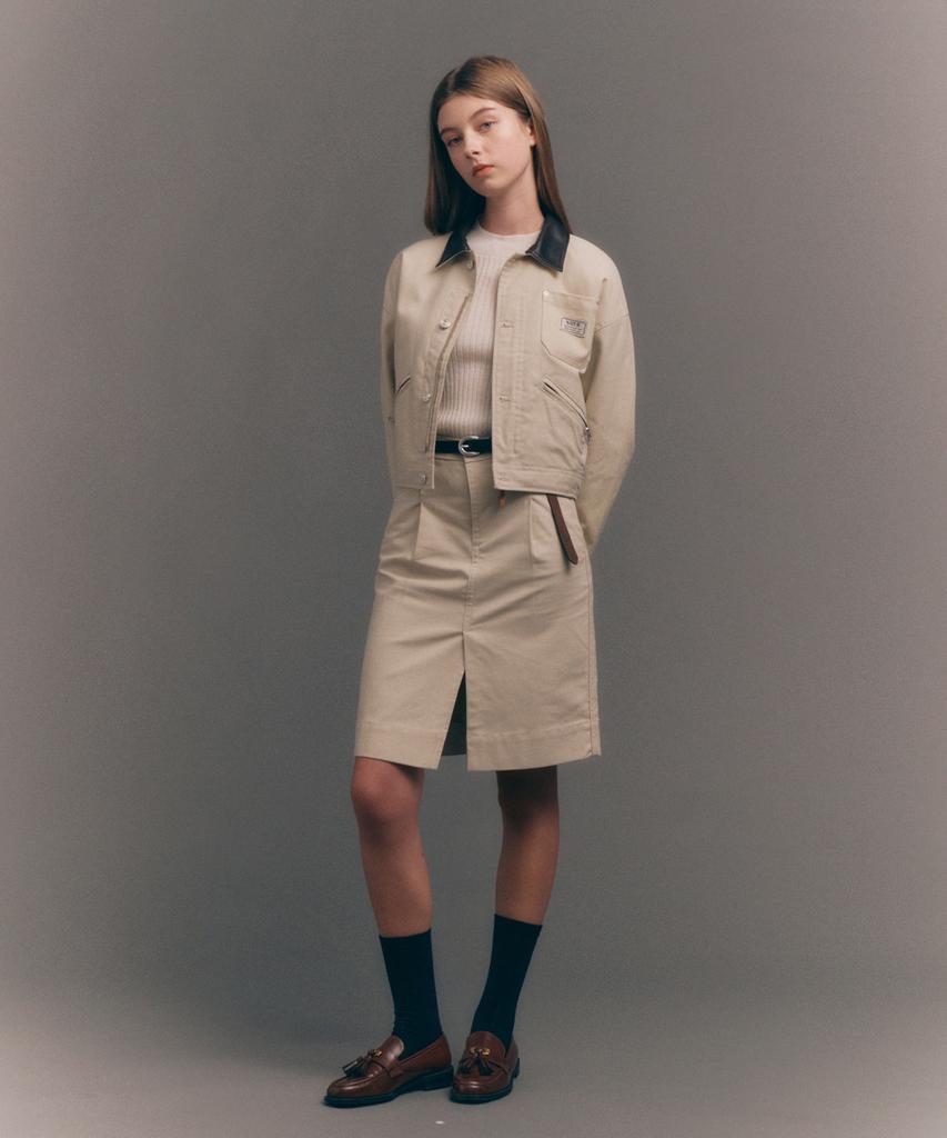 Seteo (W) Cotton Pencil Slit Skirt Natural Beige