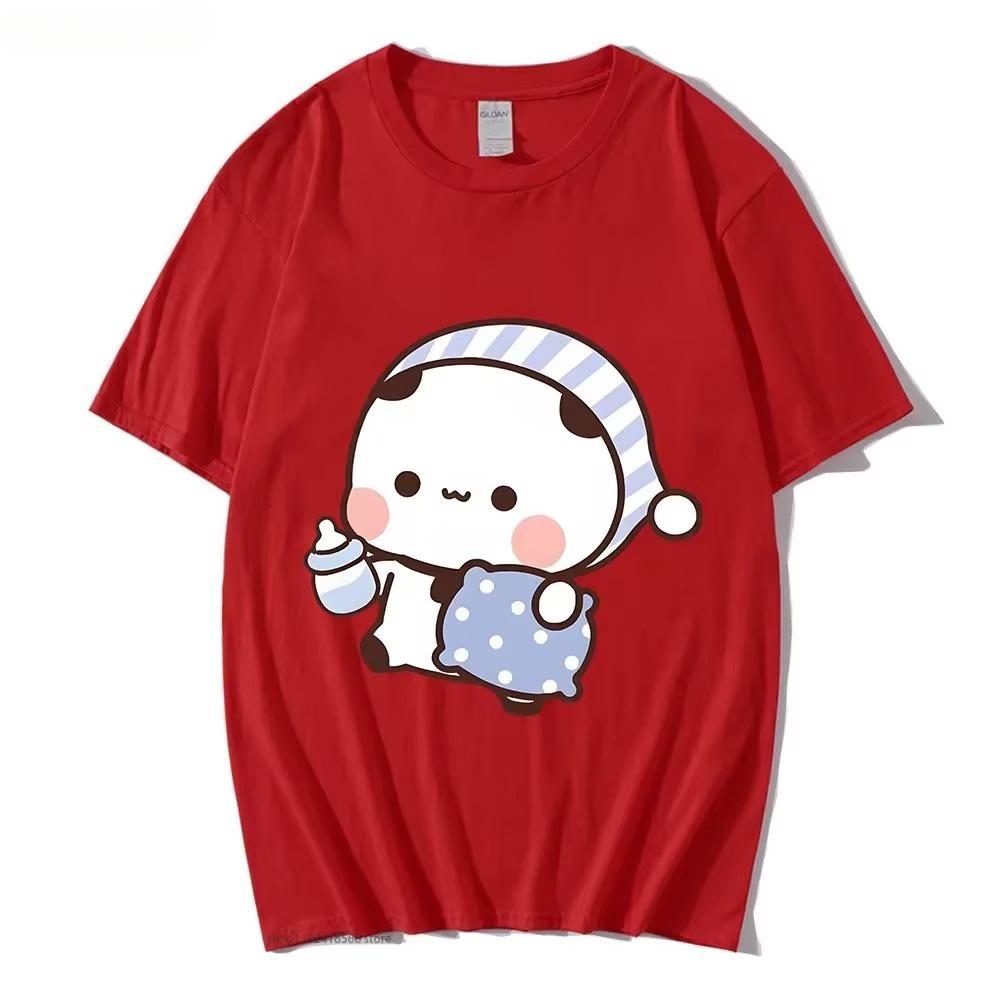 Couple Tshirt Cute BuBu Panda Going To Sleep with DuDu Bear Graphic Tshirt Women Clothes Sleeve Tops Women's Clothing