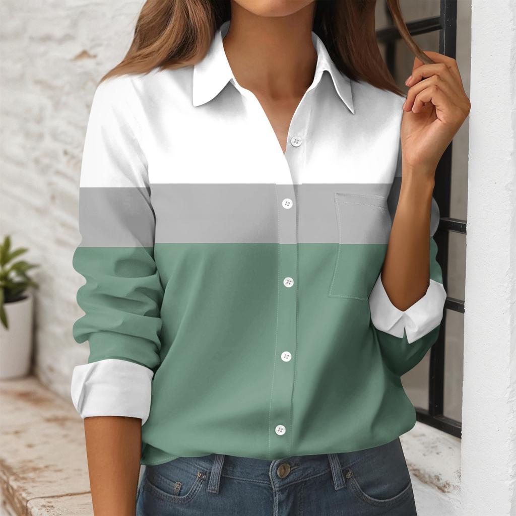 Camicia da Donna Stampata con Bottoni Camicia a Maniche Lunghe Top da Lavoro Business Casual con Tasche Giacca