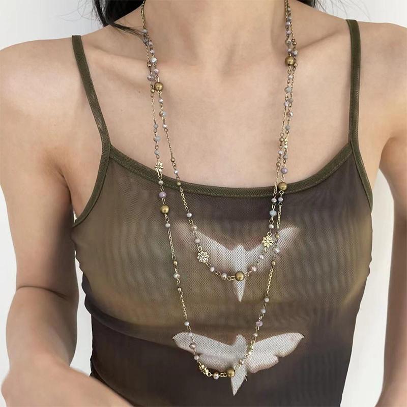 Bohemian Beaded Long Sweater Necklace Women'S Fashion Stackable Long Necklace