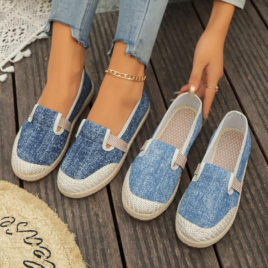 New Round Toe Comfortable Casual Women's Shoes Spring Autumn Elegant Breathable Shallow Mouth Blue Canvas Flat Shoes