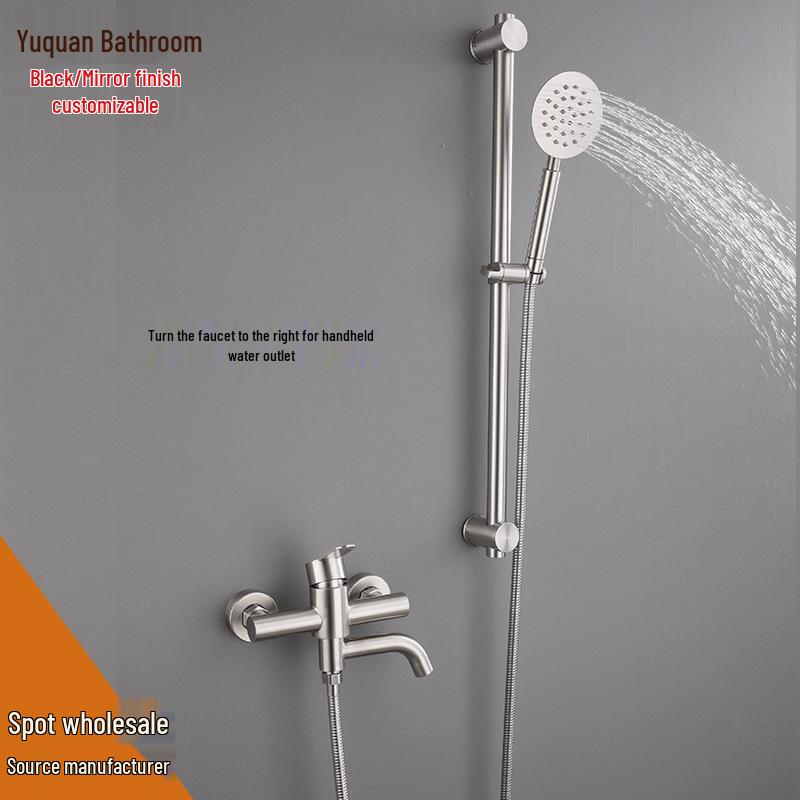 Brushed 304 Stainless Steel Gooseneck Mixer Faucet Set for Bathtub and Shower