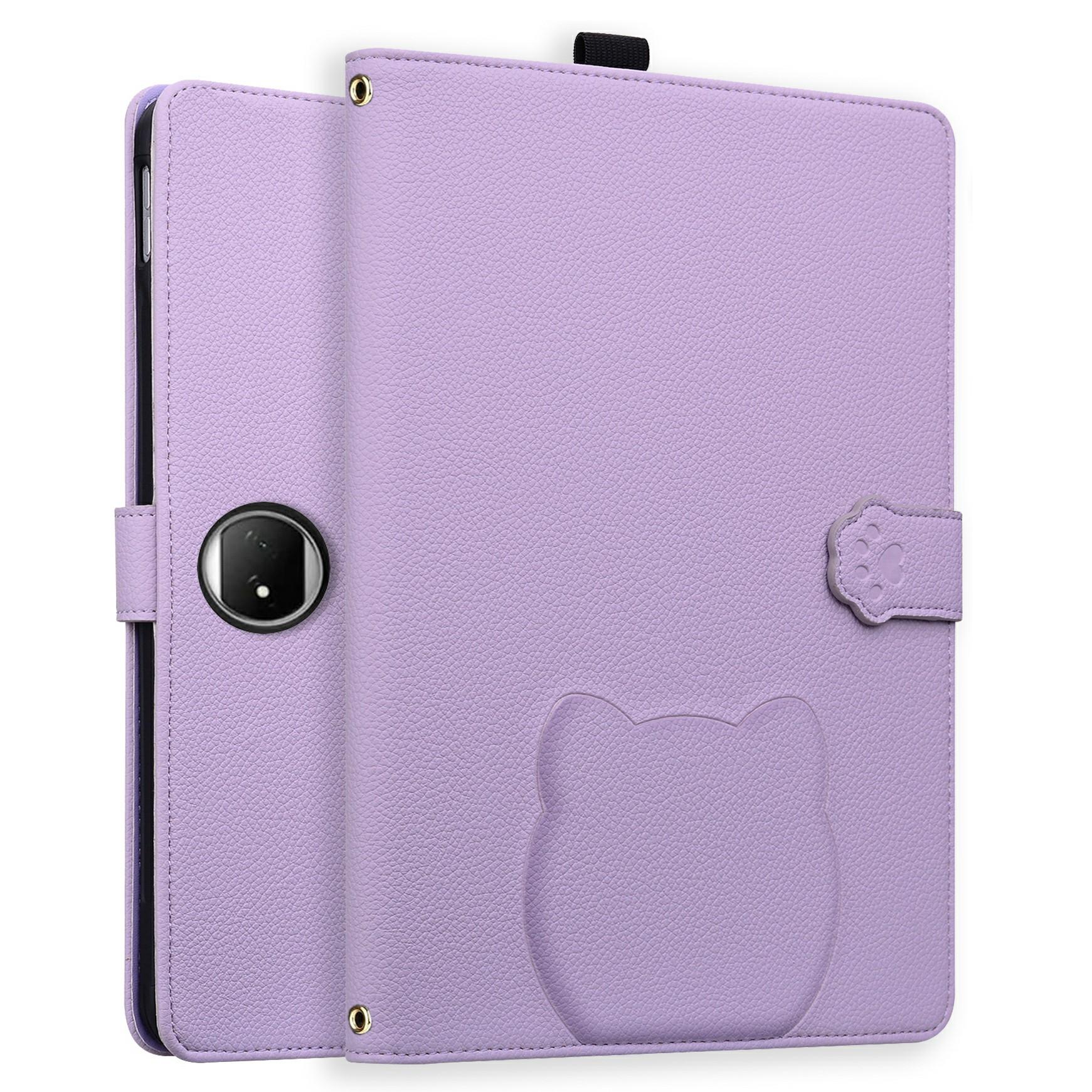 

Для Honor MagicPad 2 12.3 Чехол Кожаный Чехол-подставка с 3D-эффектом и рисунком кота, Настольная обложка с кошельком, Держатель для стилуса Purple