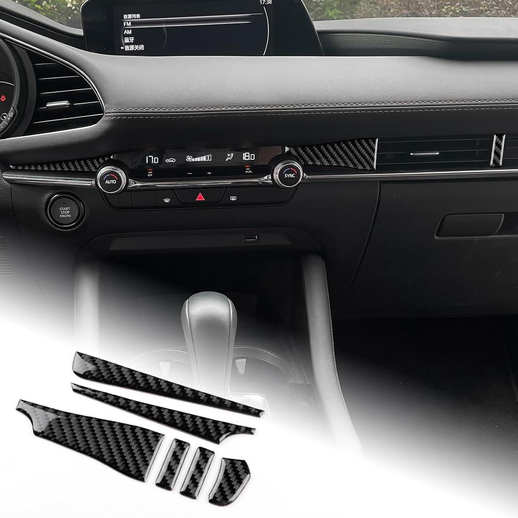 AIRSPEED Carbon Fiber for Mazda 3 Axela -2025 Center Console Multimedia Knob Button Cover Interior Trim Accessory, Black