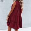 DX~~2023 Summer Europe and America V-neck Sexy Solid Color Dress Irregular Splice Sleeveless Commuter Big Swing Dress Women