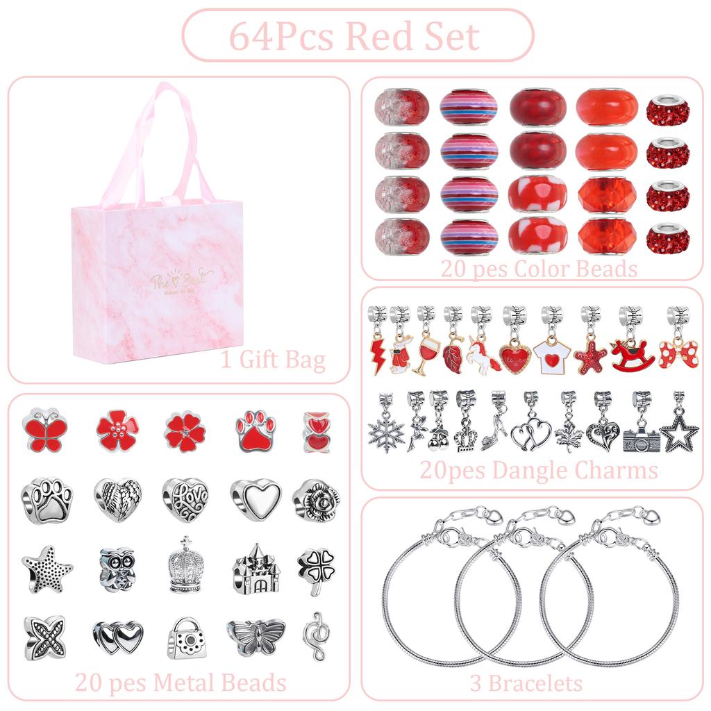 Kinder DIY Armband-Set mit Perlen 63 Stück Rosa Geschenkbox Mädchen Kristall Schmuck Basteln Geburtstagsgeschenk