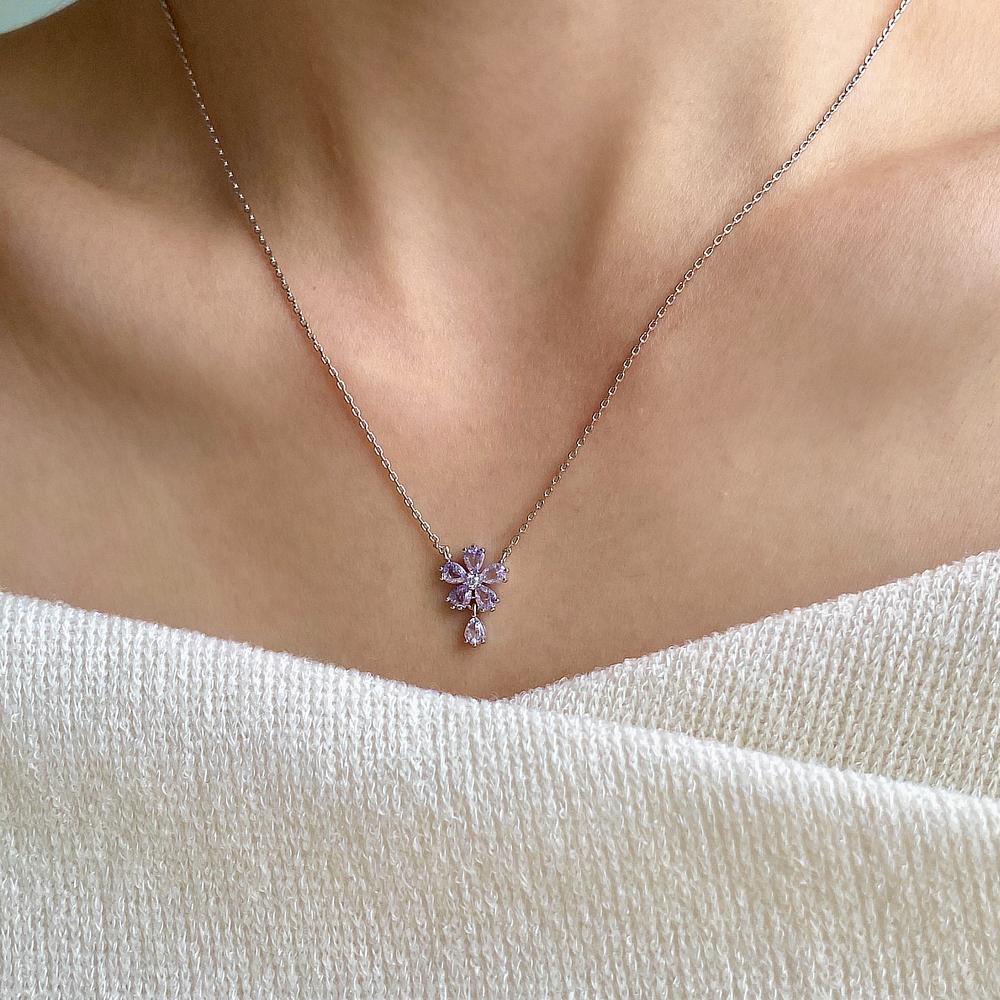 Monograph Callia Necklace Mgnl0394 Rhodium Plated (White Gold + Purple Cubic Zirconia)
