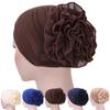 Frau Große Blume Turban Haar Zubehör Elastische Tuch Haar Bands Hut Chemo Beanie Damen Muslimischen Solide Haar Verlust Schal Kappe
