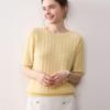 Women's 100% Pure Cashmere Ribbed Round Neck Short Sleeve Pullover