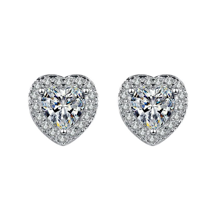 European and American Hot-Selling Heart-Shaped Earrings with Simulated Diamond Zircon