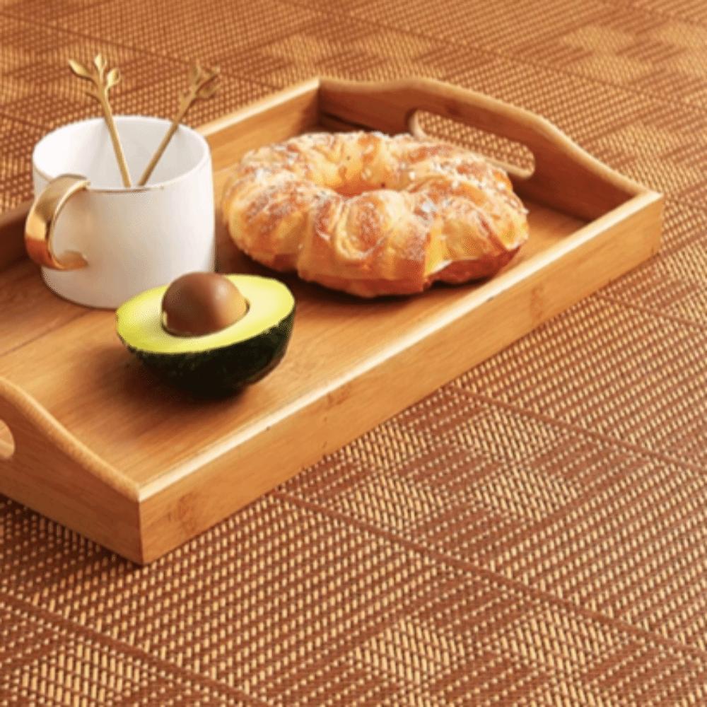 with Handles Bamboo Serving Tray Aesthetic Coffee Tea Tray Durable Food Storage Tray Teapot Teacup