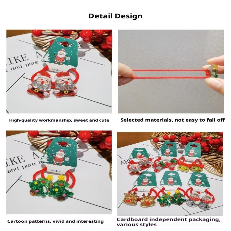 2Pcs/Set 2026  Christmas Hair Accessories Girls Festive Santa Claus Hair Ties Cute Red Hairpin Kid Holiday Party Hairpins
