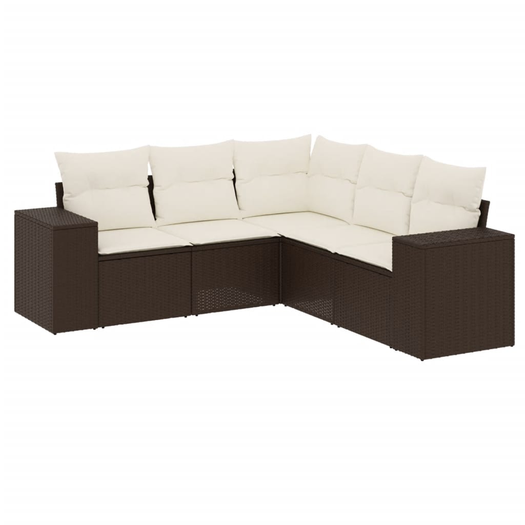 Vidaxl 5-Cz. Garden Furniture Set With Cushions, Brown, Poly Rattan