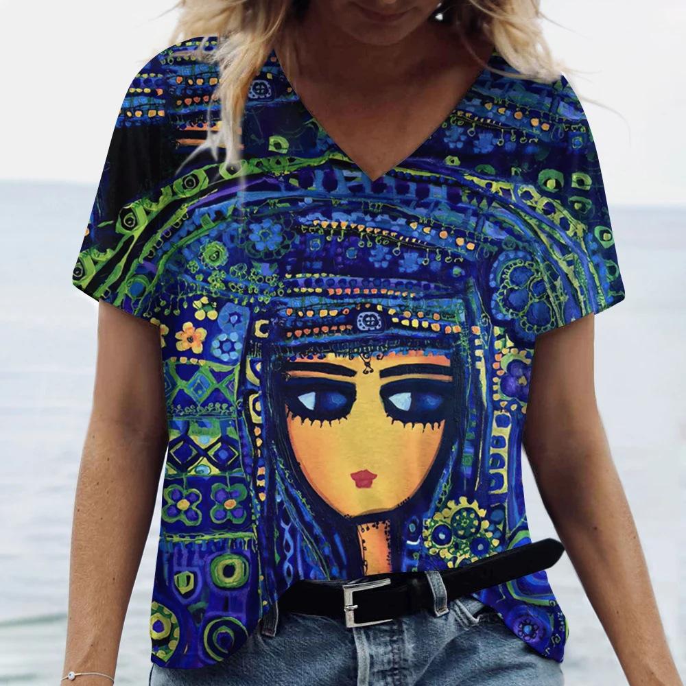 Facial Printed T-shirt Short Sleeved Top Casual Street Women's T-shirts