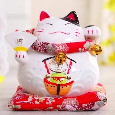 6 Zoll Maneki-Neko Keramik Japanische Glückskatze Winkende Glückskatze Figuren Glücksbringer Spardose Heimdekoration Ornamente