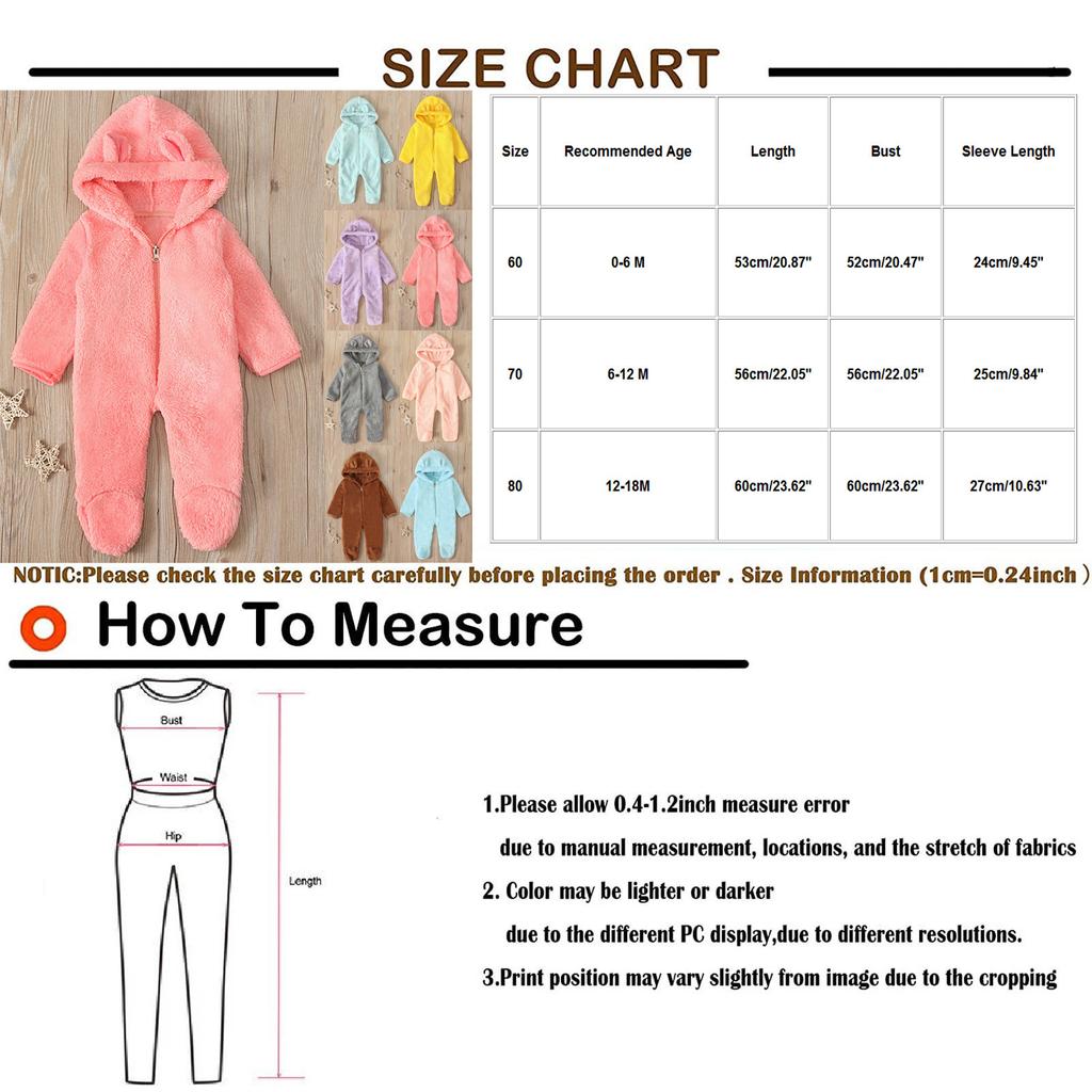 Infant Fleece Hoodie Jacket Winter Warm Jacket Cute Bear Ear Zipper Jumpsuit