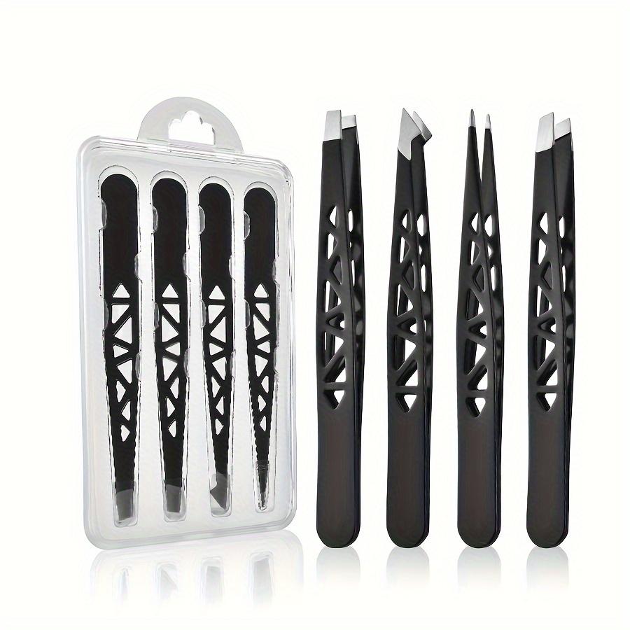 

4pc Tweezers Set with Case | Stainless Steel Black Tip & Brow Trimmers | Hair Removal Gift for Men чорний