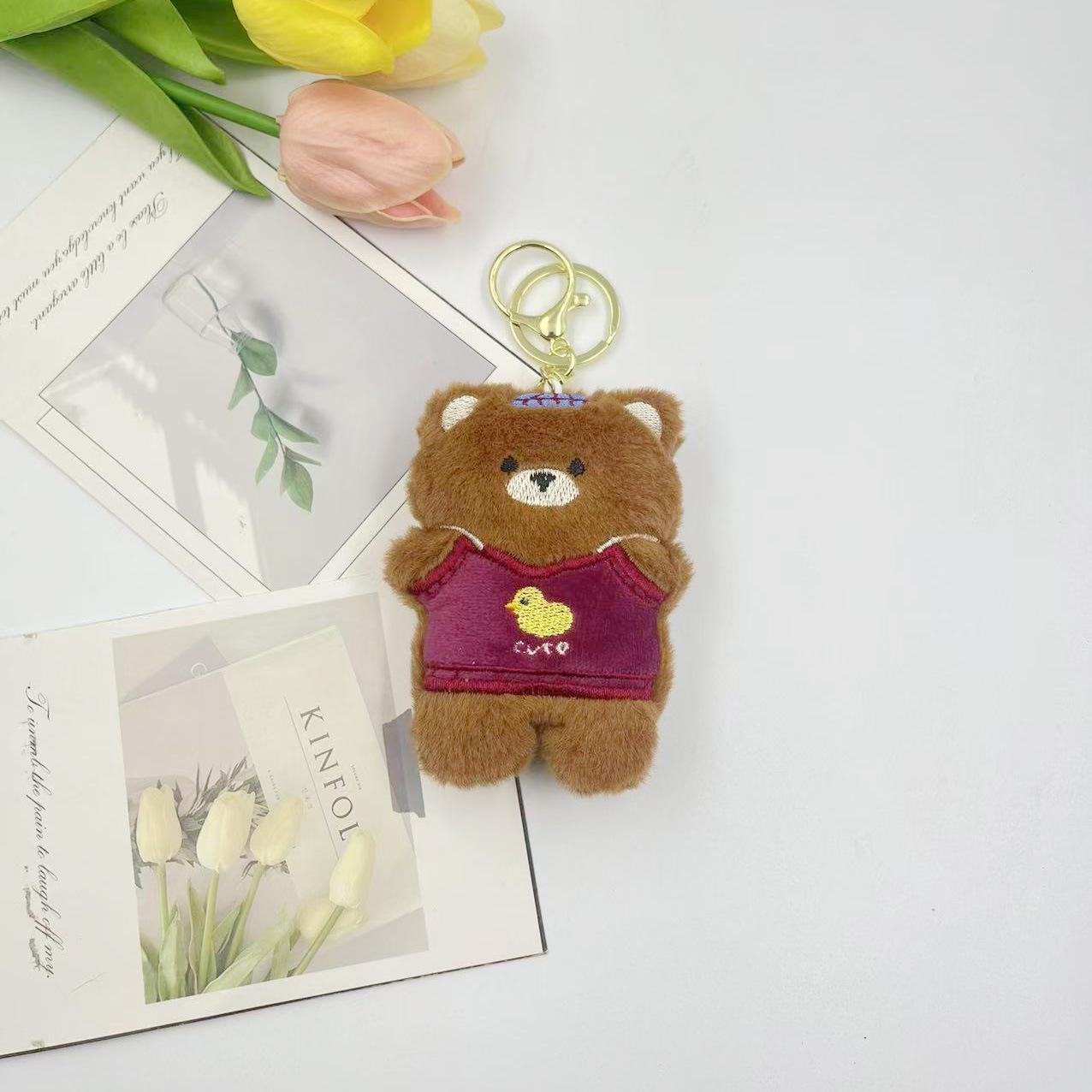 Cartoon Bear Plush Keychain & Squeaky Animal Brooch Original (Back Opening)