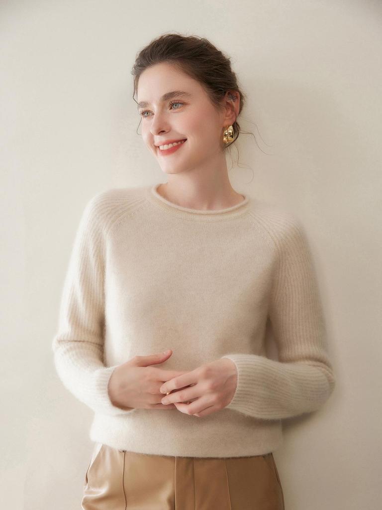 Women's Cashmere Sweater: Autumn/Winter, Round Neck, Loose Fit, Rolled Hem, Versatile Knit Pullover
