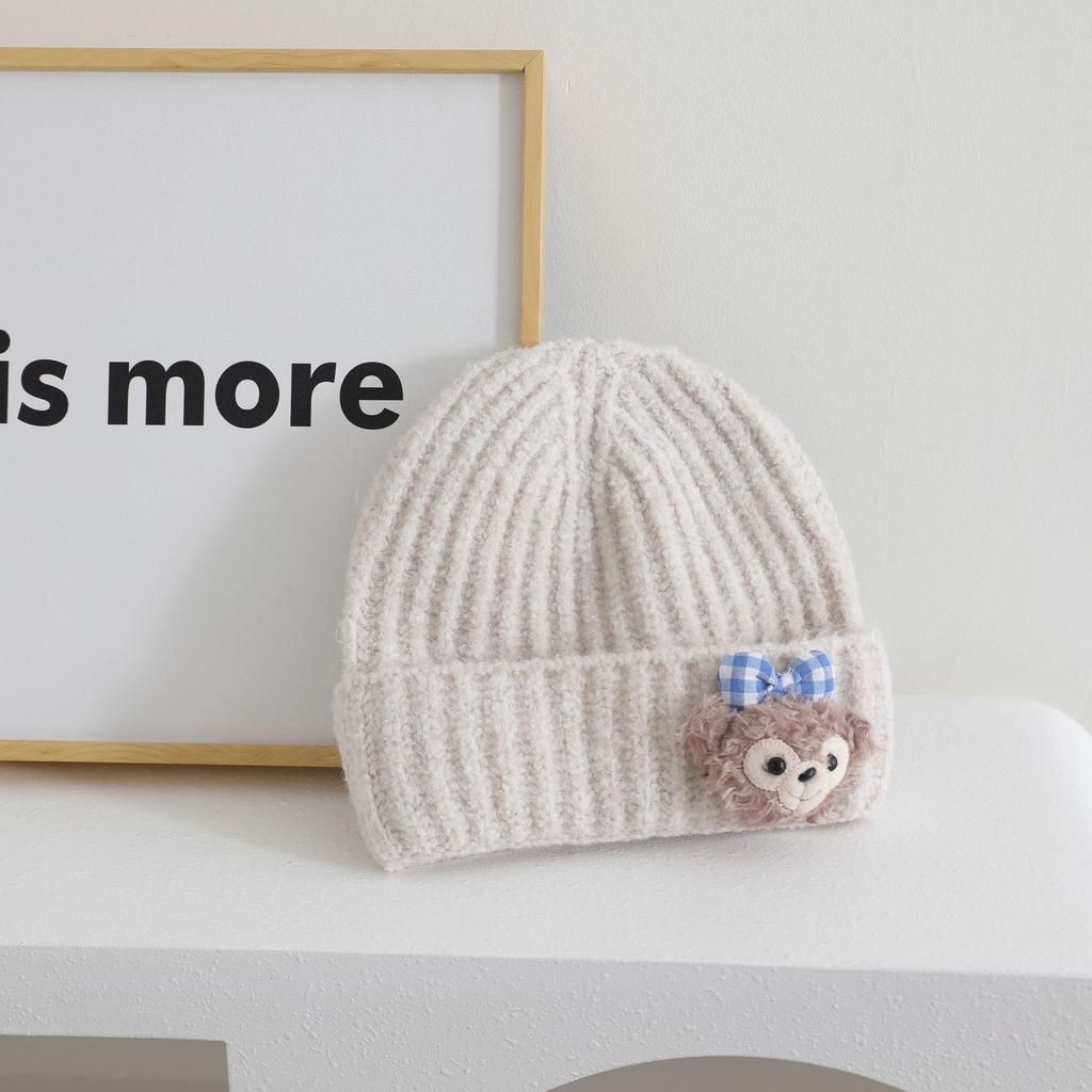 Cute Doll Pattern Label Knitted Hat for Women Autumn and Winter New Warm and Thickened Cold Hat Showing Face and Small Ear Protection