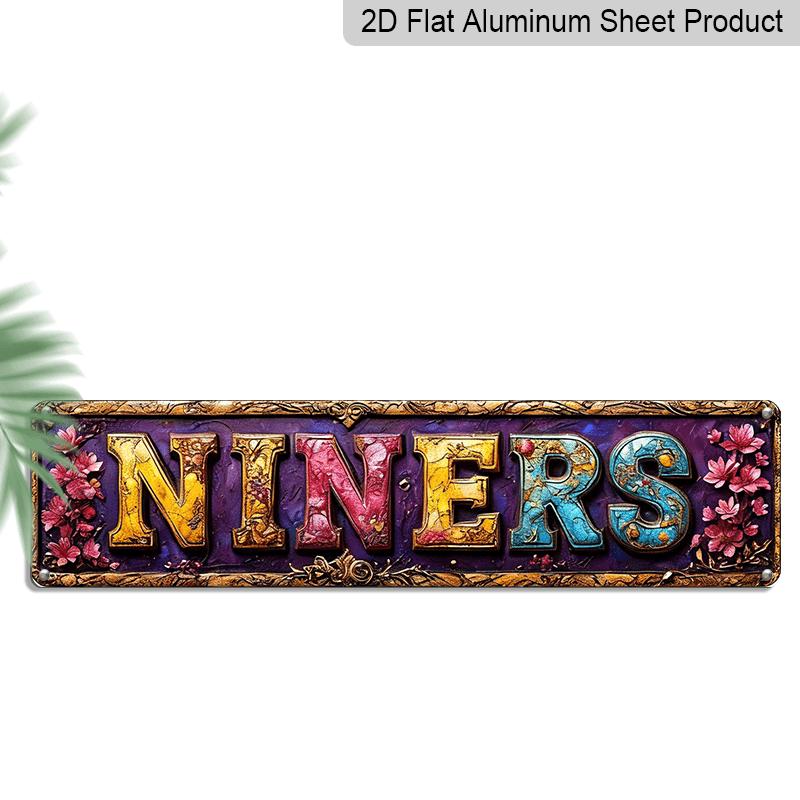 

2D Flat, 1pc Retro Country Style NINERS Metal Sign-colorful Floral Letters, Durable Aluminum Indoor/outdoor Wall Decoration, Suitable for Garages 40cm x 10cm