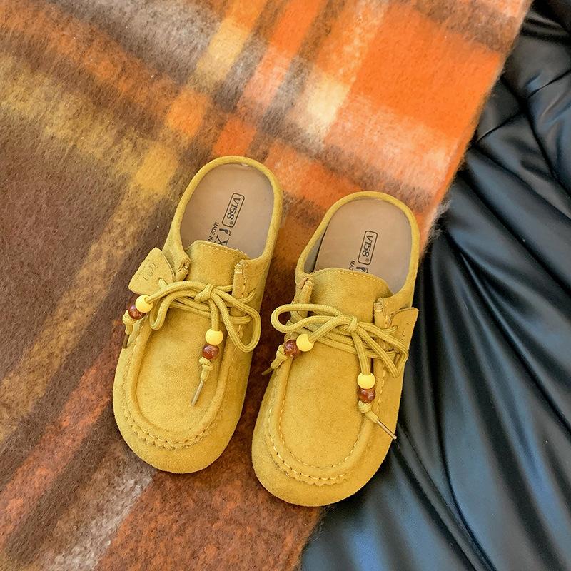 

Retro fashion versatile bag head slippers spring and autumn new thick bottom heightening beaded casual slippers 35 жёлтый