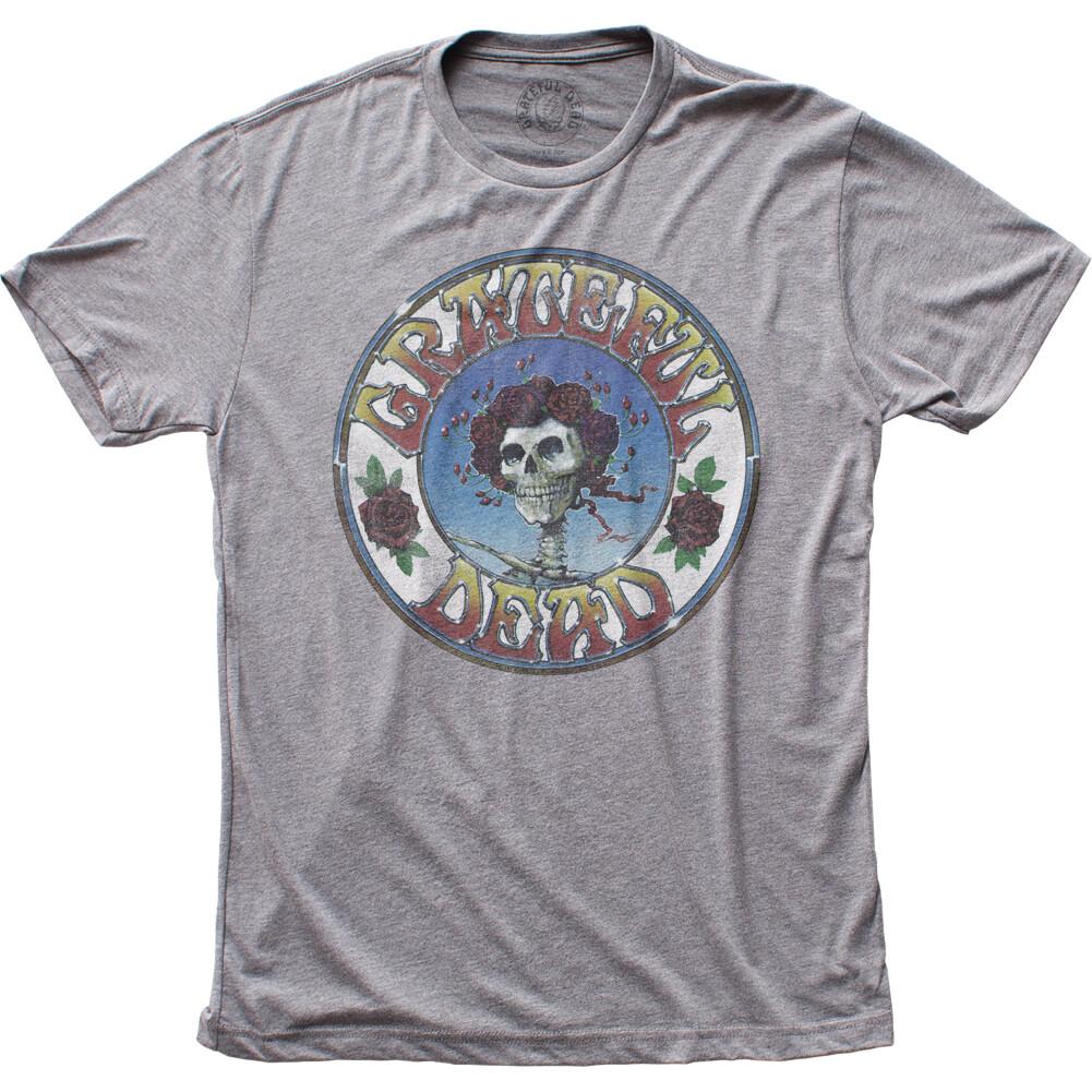 Grateful Dead Skull and Roses T Shirt Mens Licensed Rock N Roll Band Tee Grey S