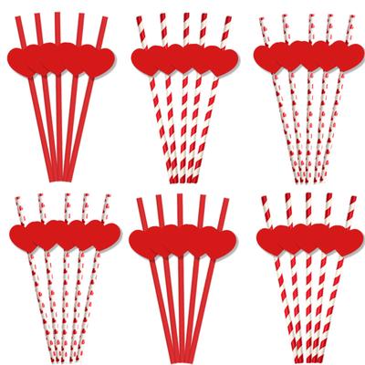 Red Hearts Paper Straws,24pcs Disposable Drinking Sticks Cake Pops Anniversary Wedding Favors Love Valentines Day Holiday Celebrations Party Decor