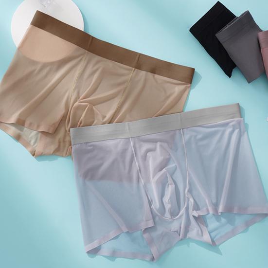 Herren Boxer Unterwäsche Elastisch Mittlere Taille Atmungsaktiv Slim Fit Shorts Slips Reine Farbe U-Konvex Design Ultra Dünn Nahtloses Netzgarn Panties Tägliche Kleidung