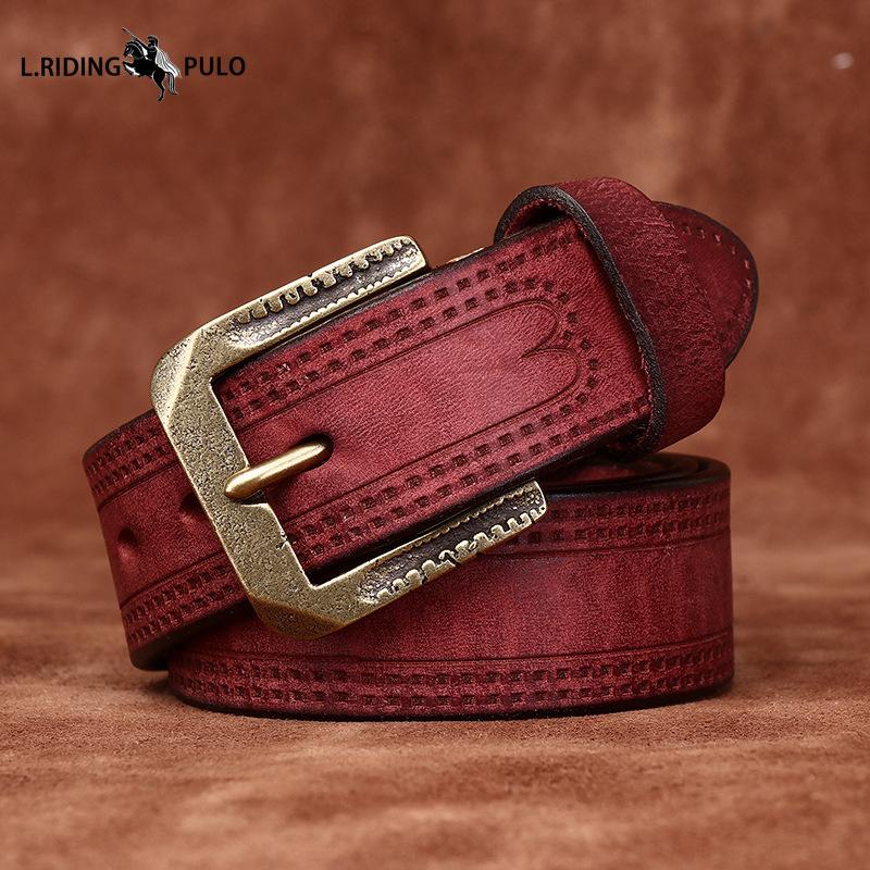 Retro Personality Embossed Matte Leather Belt Men's First Layer Cowhide Casual Jeans Belt