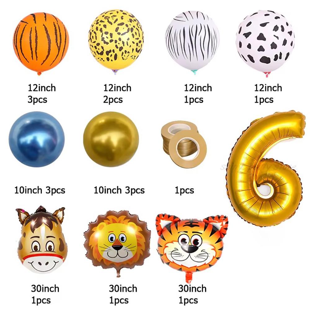 0-9 Years Old Birthday Party Balloon Set Children Tiger Lion Donkey Animal Aluminum Foil Balloons Jungle Theme Ballon Decoration