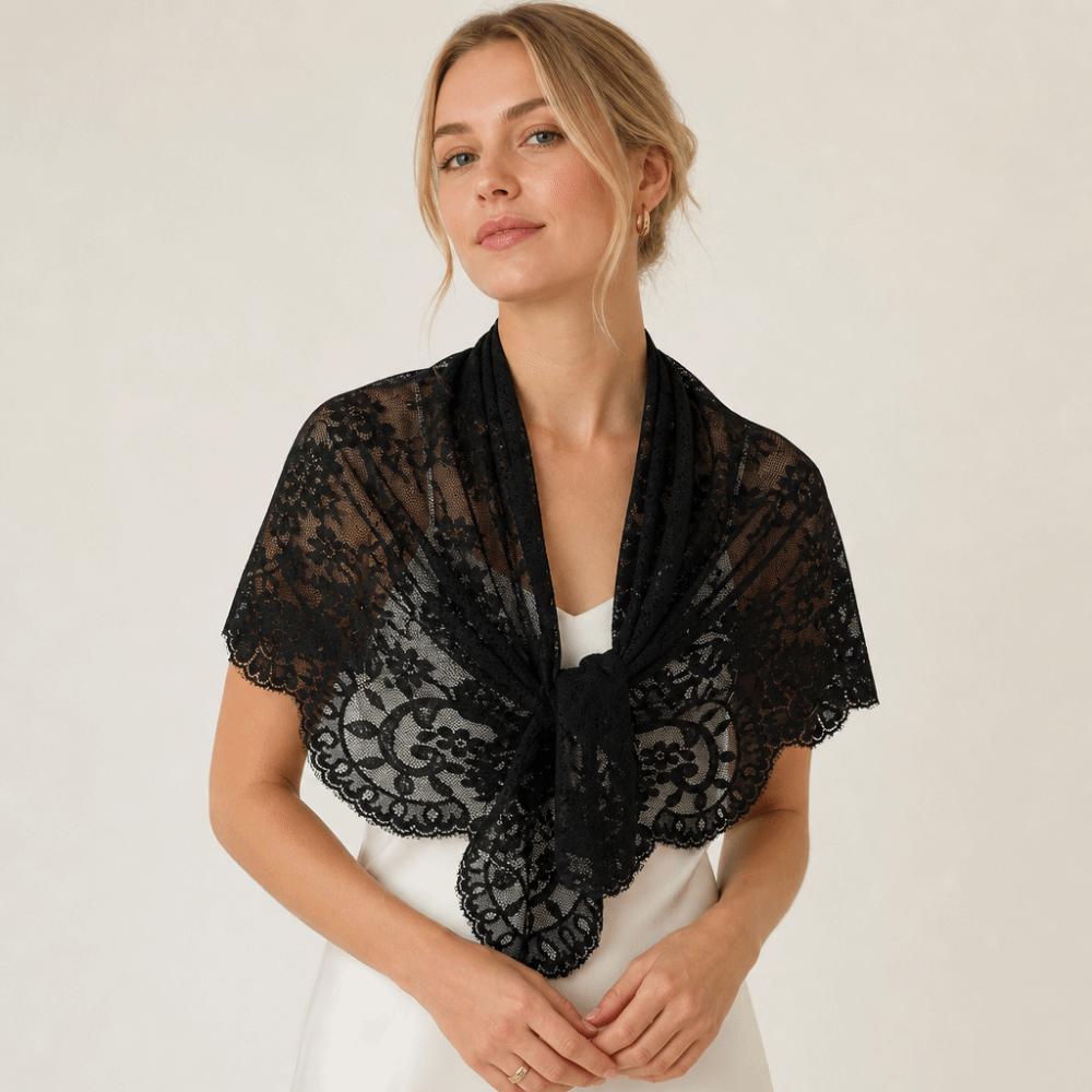 French Style Head Covering Scarf Shawl Elegant Embroidered Flower Scarf Crochet Head Scarf Travel