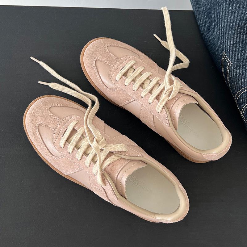 Leather Retro German Training Shoes Women's Classic Little White Shoes Spring and Autumn New Versatile Lace-up Flat Baseplate Shoes Sports and Leisure