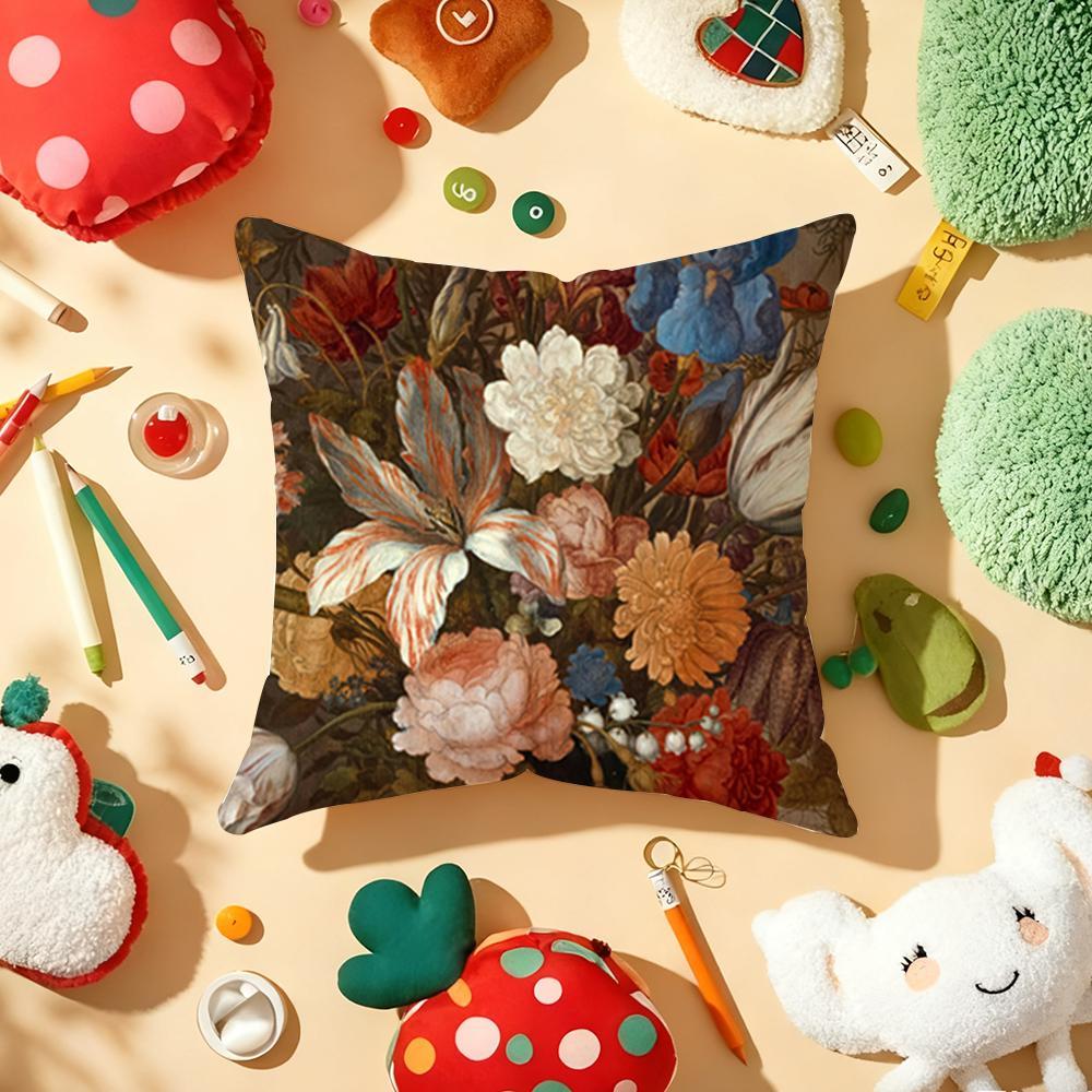 Beautiful Oil Painting Flowers Pillow Case Plush Fabric Soft DoubleSided Printed Sofa Warm Winter Home Gift Cushion Cover