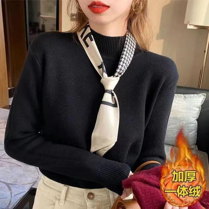 High quality integrated fleece sweater women's winter fleece thickened new semi-turtleneck warm versatile bottoming shirt drive DNU