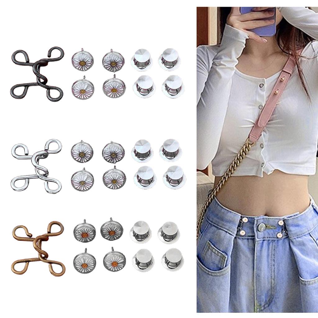 4 Sets Adjustable Size Buckle Extender Set Replacement Metal Button