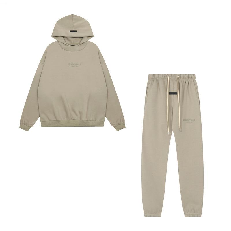 ESSENTIALS 3D Silikonový Nápis Flokovaný Potisk Mikina s Kapucí a Joggers Set